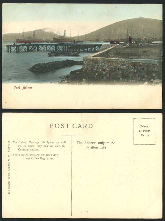 China Old Hand Tinted Postcard PORT ARTHUR Pier & Steam Ships Steamers Harbour