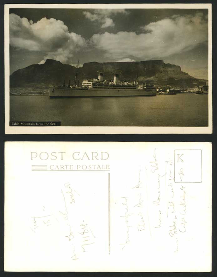 South Africa Old Postcard Table Mountain from Sea, SHIP