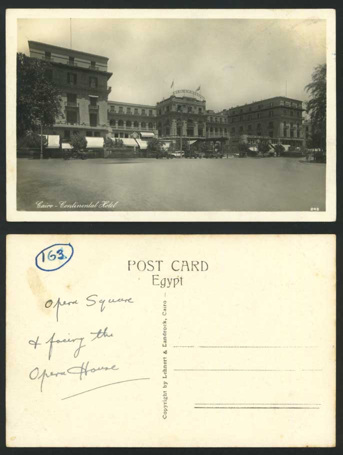 Egypt Old Postcard Cairo CONTINENTAL HOTEL Vintage Cars