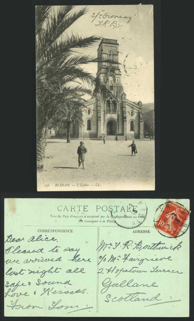 Algeria 1913 Old Postcard BLIDA Blidah Eglise Church L.L. 176