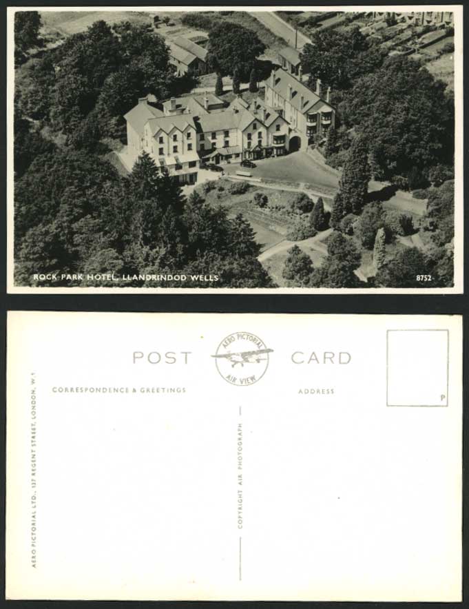 LLANDRINDOD WELLS Old Postcard ROCK PARK HOTEL from AIR
