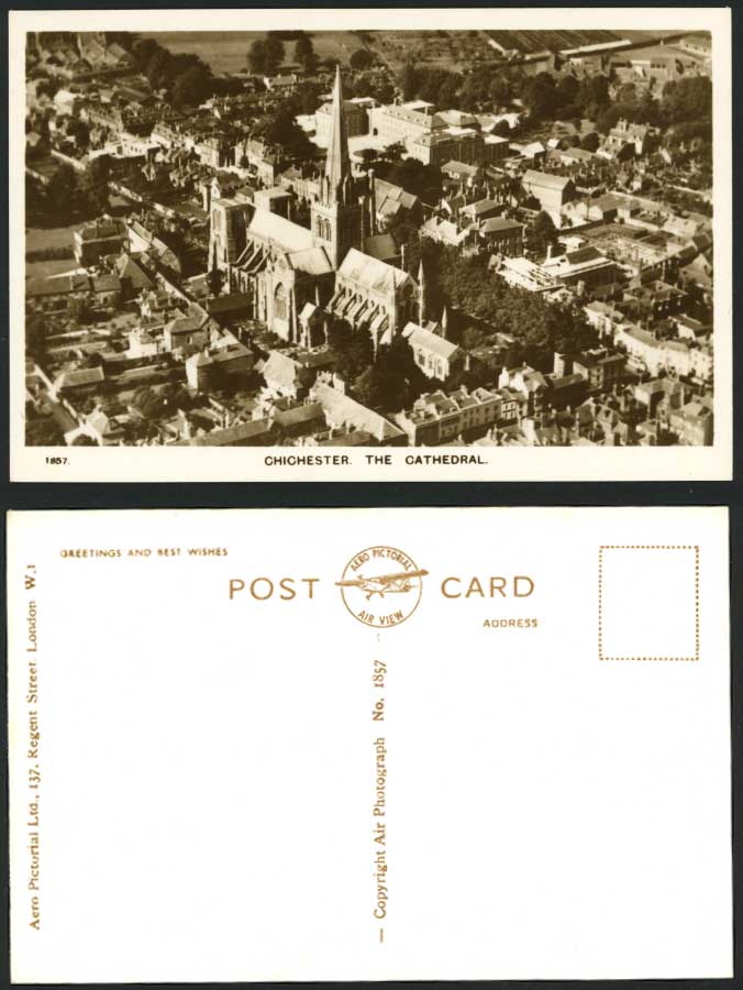 CHICHESTER CATHEDRAL Aerial View Old RP Postcard Sussex