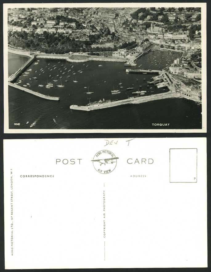Torquay Harbour Boats Piers Aerial View Old RP Postcard
