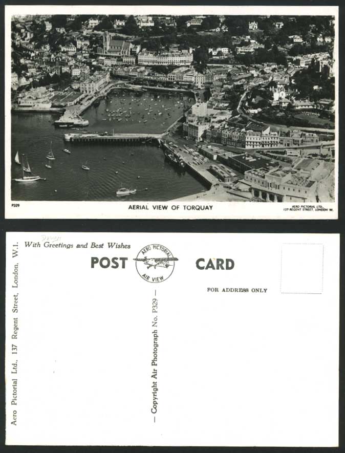 Torquay Aerial View Old RP Postcard Harbour Boats Piers