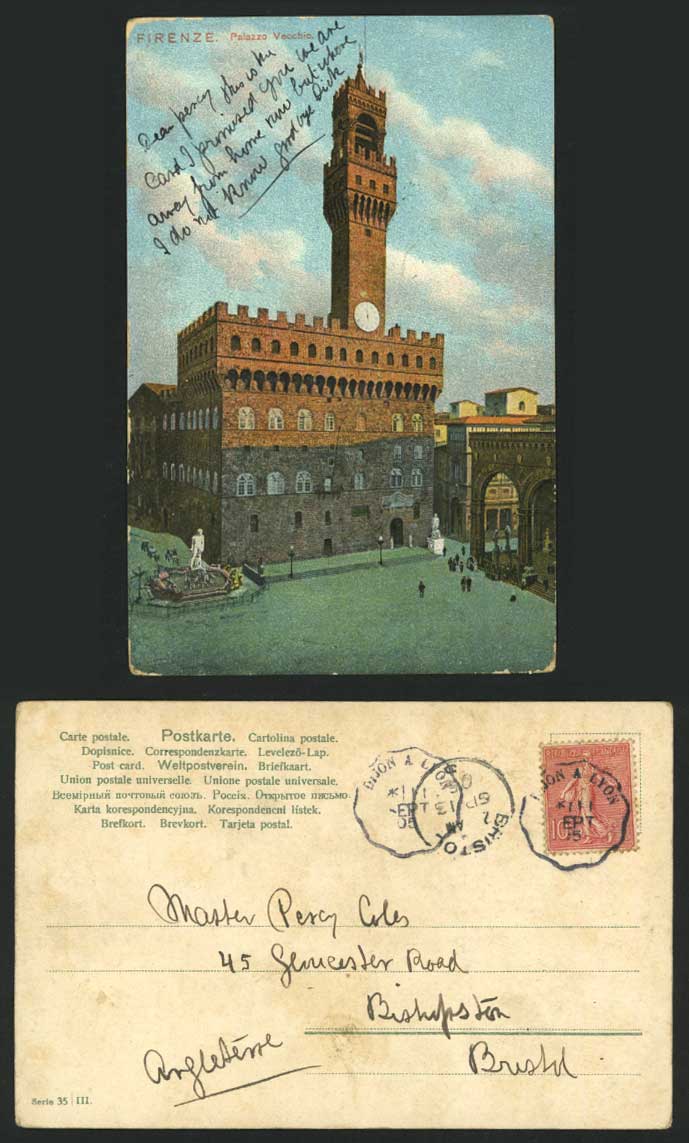 Firenze Palazzo Vecchio & Clock Tower 1905 Old Postcard