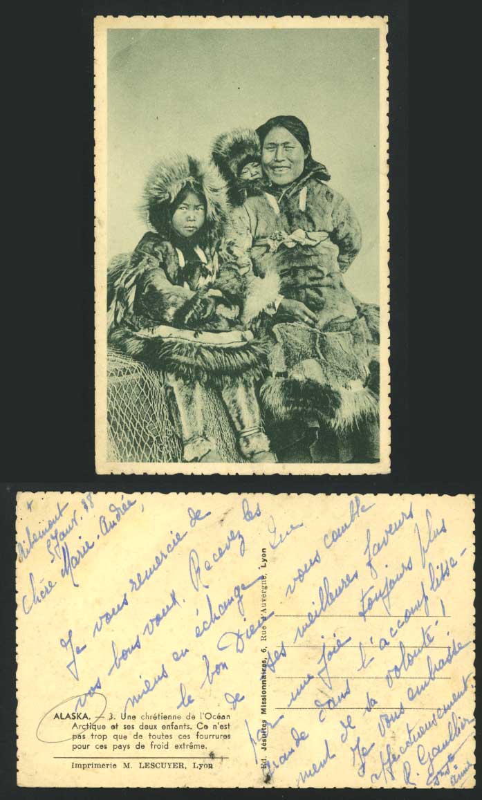 Eskimo Woman & Children Artic Ocean Alaska Old Postcard
