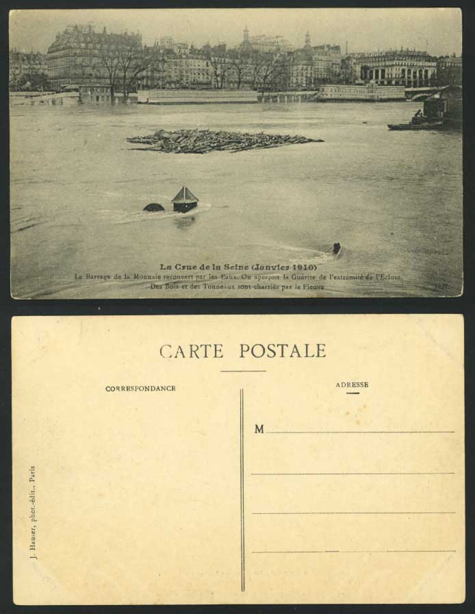 PARIS FLOOD 1910 Old Postcard Barrage de la Monnaie, Ecluse, Disasters
