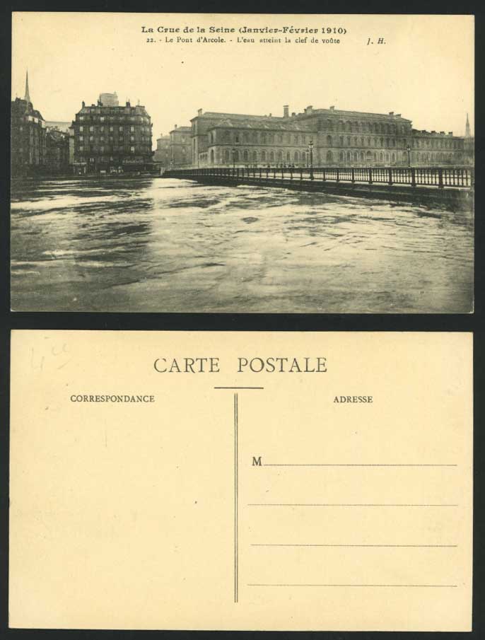 PARIS FLOOD 1910 Postcard Pont Arcole Bridge - Keystone