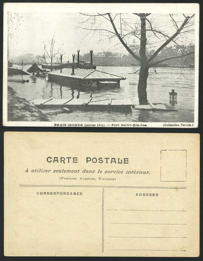 PARIS FLOOD - Disaster 1910 Postcard Port Saint-Nicolas