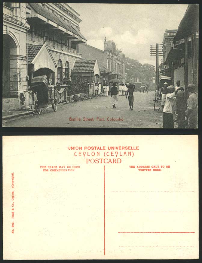 Ceylon Old Postcard BAILLIE STREET FORT Coolies Colombo Street Scene Plate 302