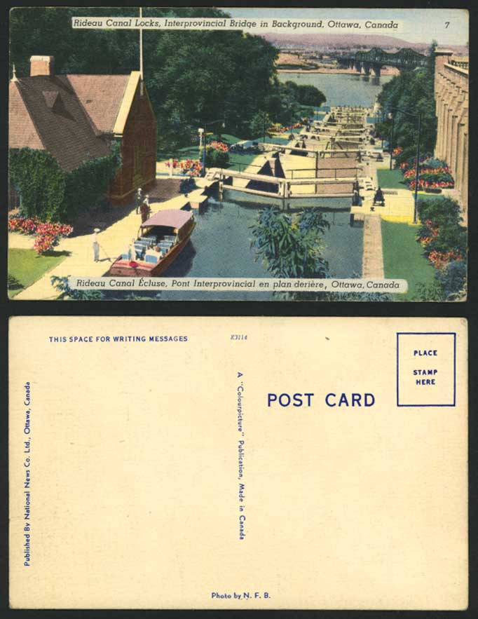 Rideau Canal Locks, Interprovincial Bridge Old Postcard
