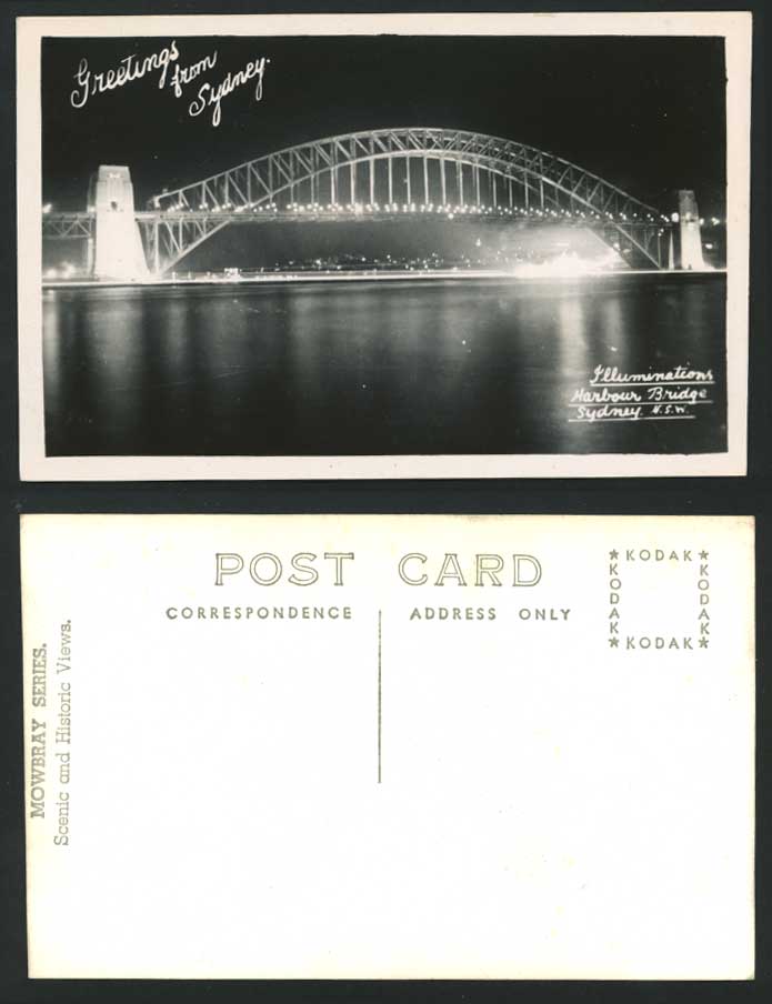 Australia Sydney - Harbour Bridge by Night Old Postcard