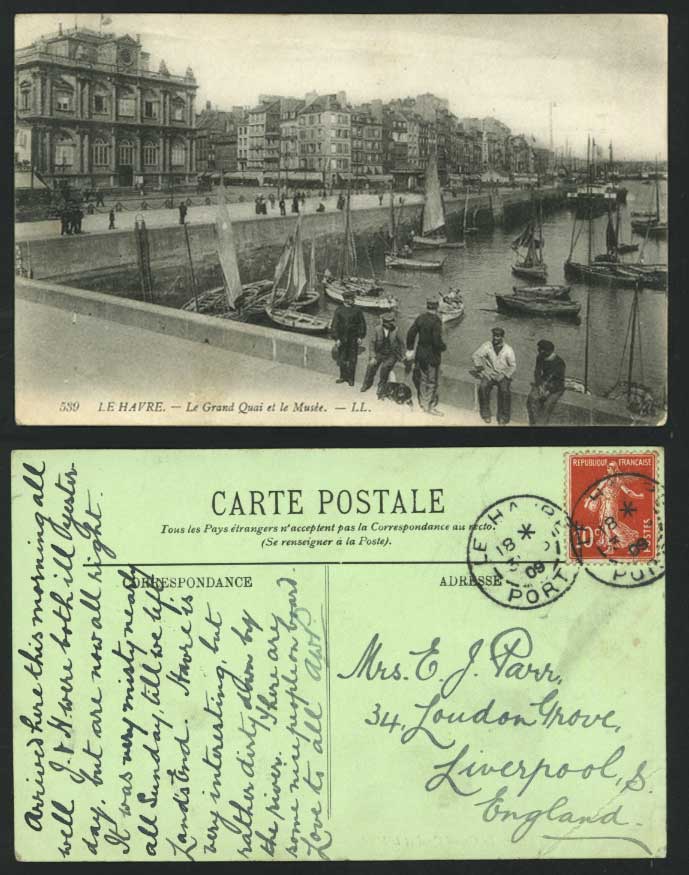 LE HAVRE 1909 Old Postcard Grand Quai Musee Quay Museum