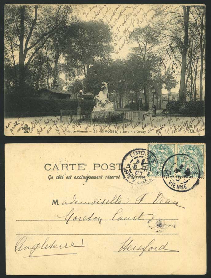 France 1903 Old Postcard LIMOGES Jardin d' Orsay Garden