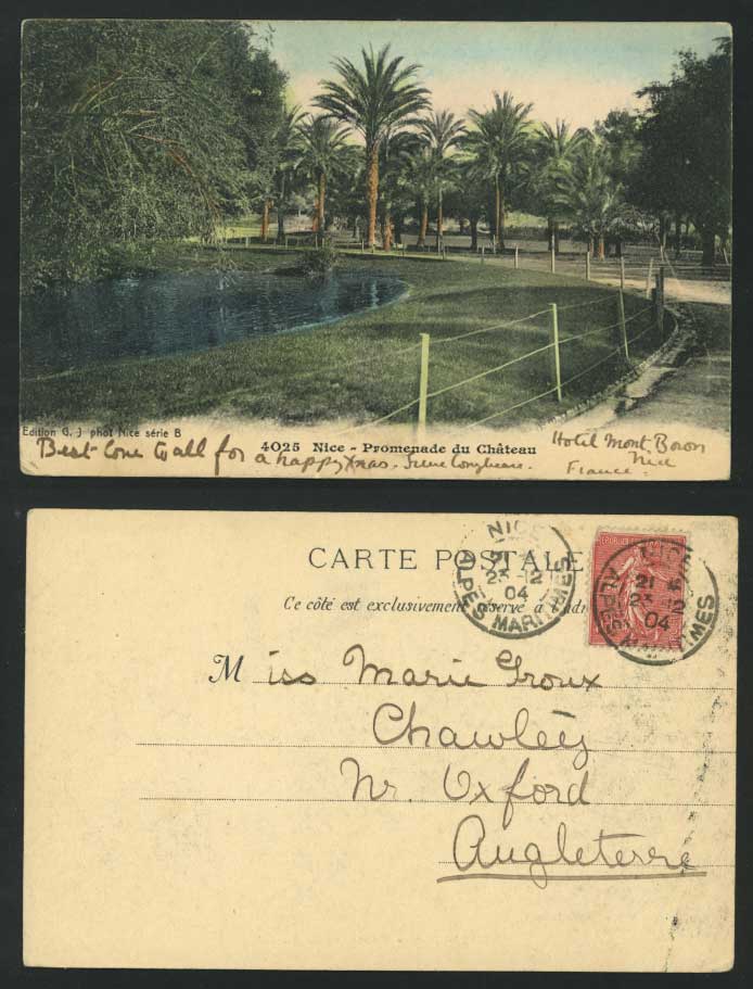 France NICE 1904 Old Postcard Promenade du Chateau Lake