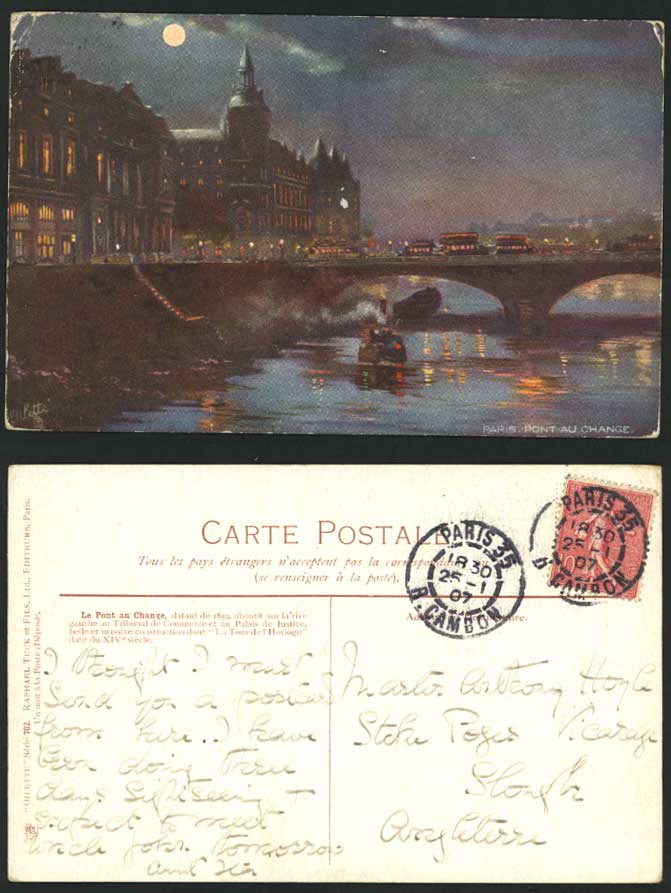 Paris Tuck's Oilette Old Postcard Pont au Change Bridge
