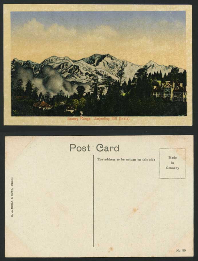 India Old Colour Postcard DARJEELING HILL Snowy Range Mountains Hills