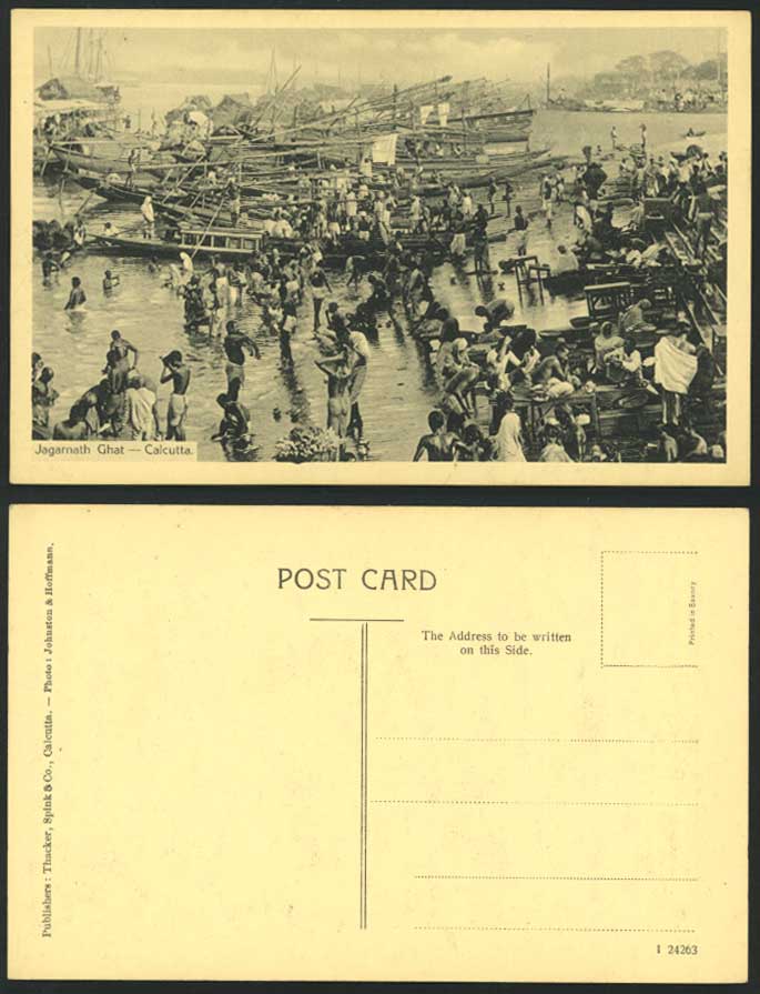 India Old Postcard Jagarnath Ghat Native Bathers River Scene Calcutta