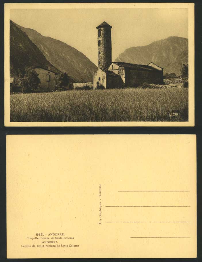 Andorra Old Postcard Chapelle Romane de Santa-Coloma Chapel Round Tower Panorama