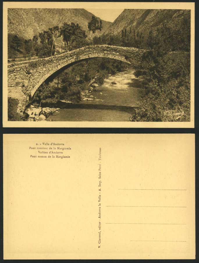 Andorra Old Postcard Pont Roman de la Marginede Bridge River Scene Mountains