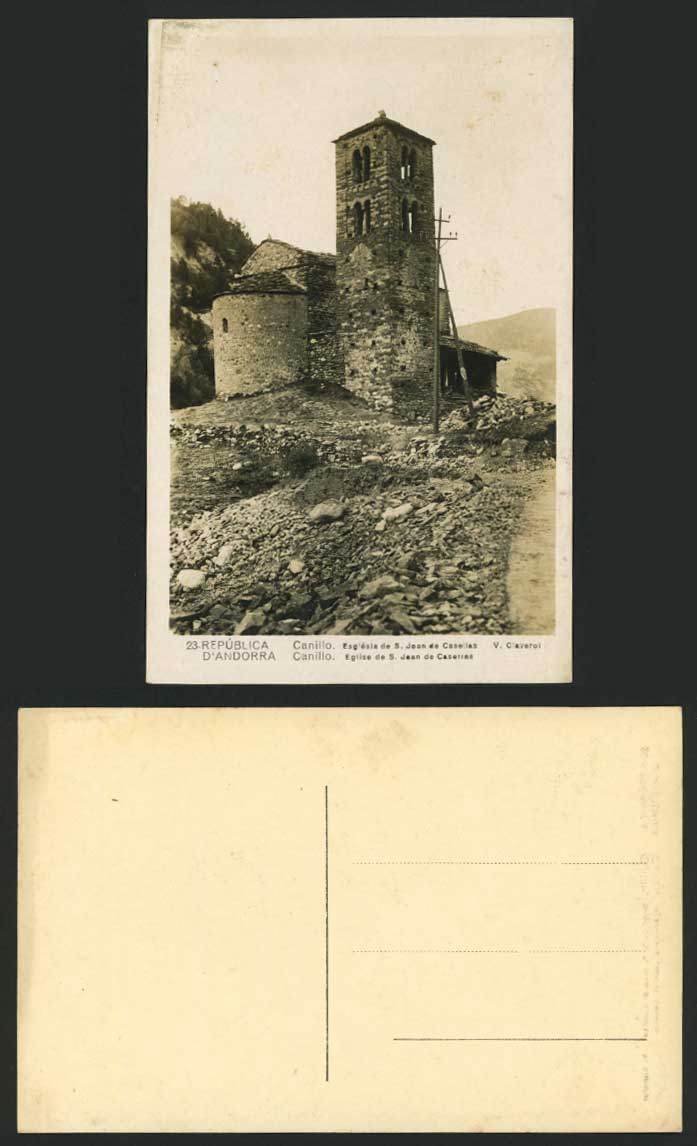 Andorra c.1940 Old Real Photo Postcard CANILLO Eglise S. Jean de Casellas Church