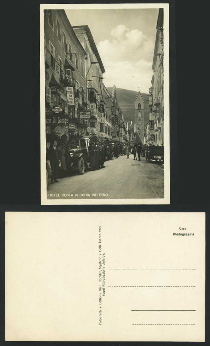 Vipiteno Hotel Postal Street & Vintage Car Old Postcard