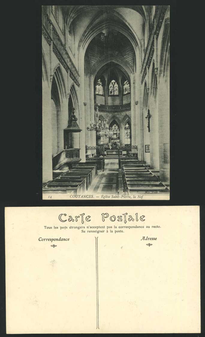COUTANCES Old Postcard Eglise Saint-Pierre Nef - Church