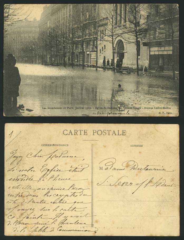 PARIS FLOOD 1910 Postcard Eglise SADQV Ave Ledru Rollin