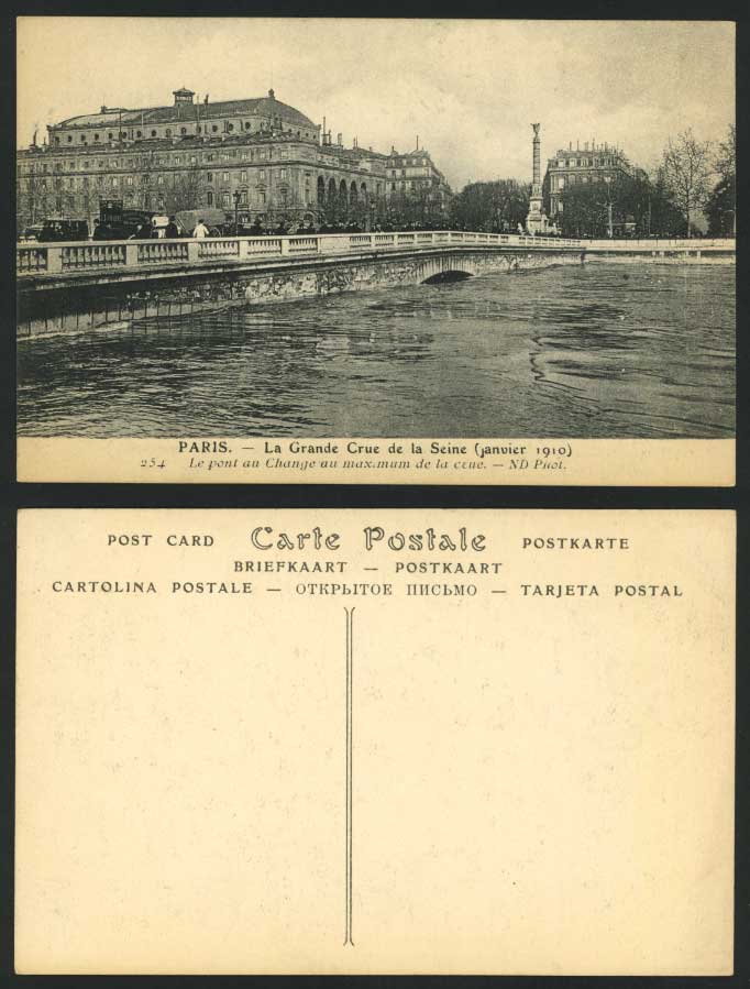 PARIS FLOOD Seine 1910 Postcard Pont au Change - Bridge