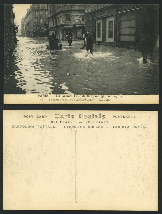 PARIS FLOOD 1910 Postcard Sauveteurs Rue de Bellechasse