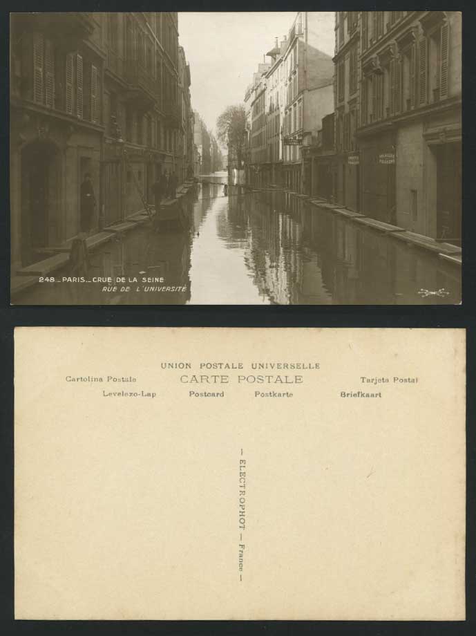 PARIS FLOOD 1910 Postcard Rue de Universite, University
