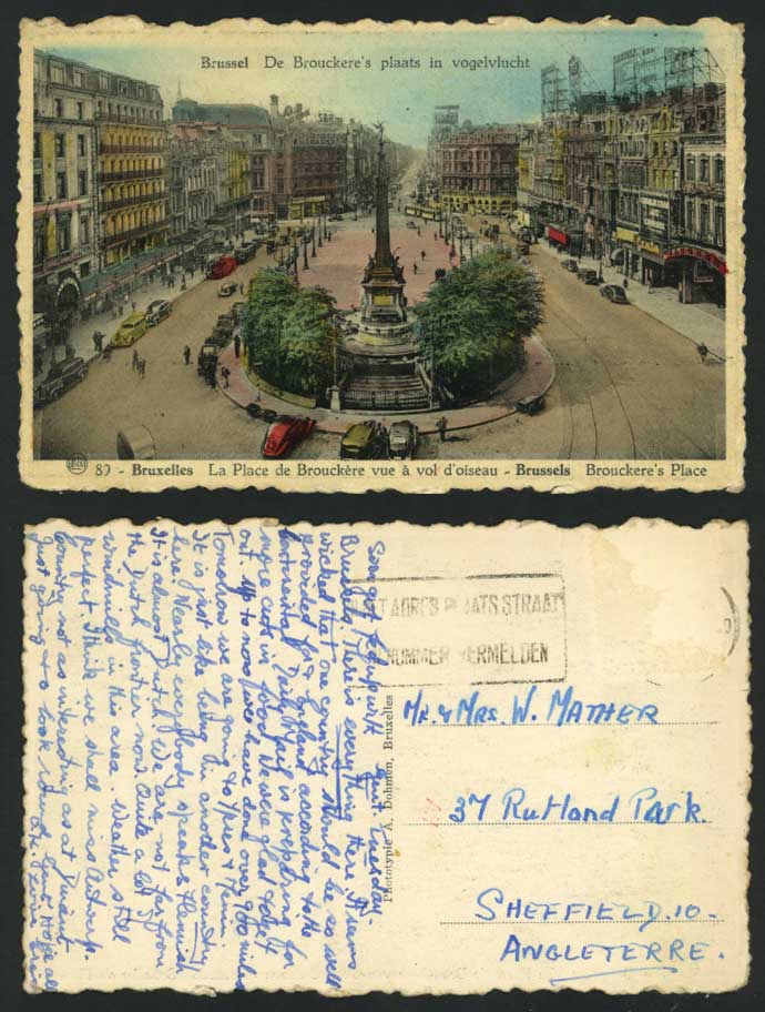 Brussels Old Postcard Brouckere's Place, a vol d'oiseau
