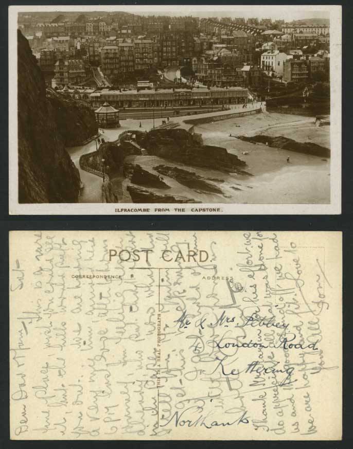 Ilfracombe from Capstone Old Postcard Bandstand & Beach