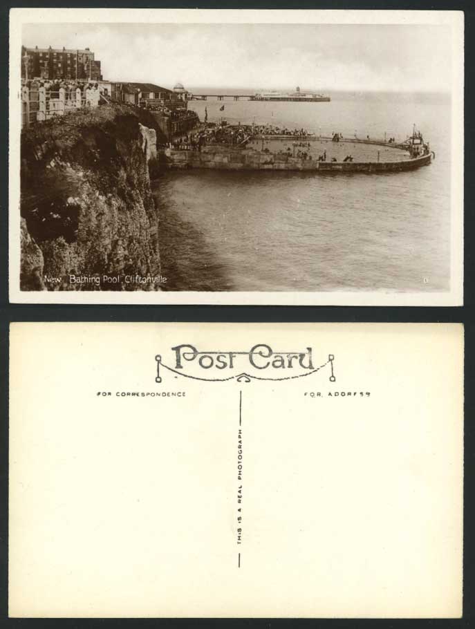 Cliftonville Old Postcard New Bathing Pool Jetty Cliffs