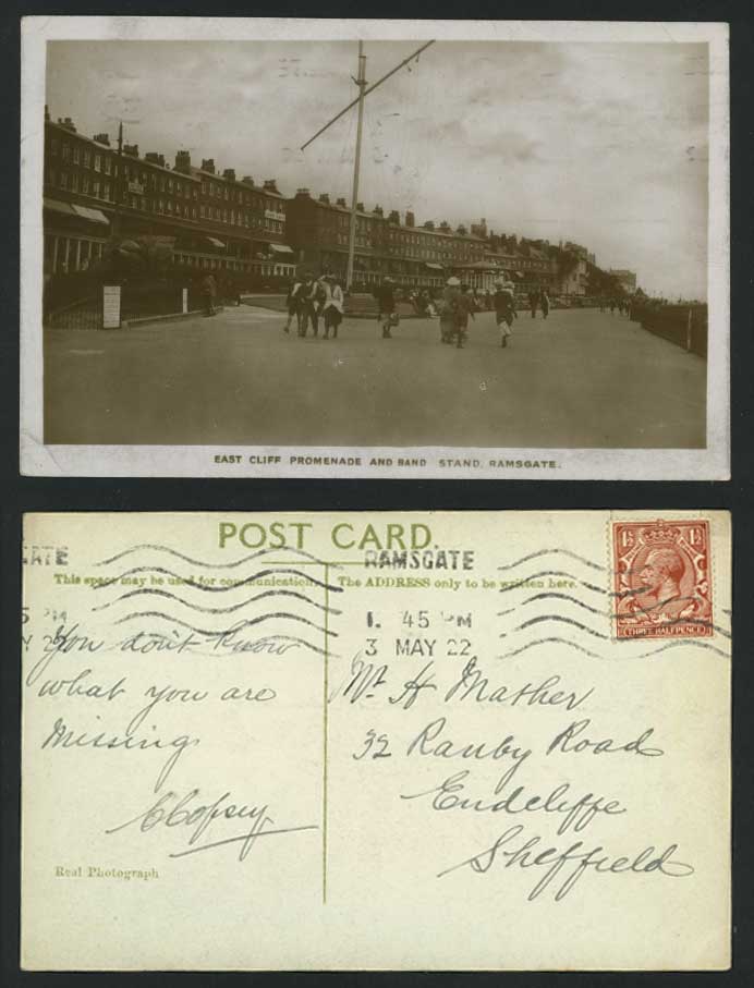 Ramsgate 1922 Postcard East Cliff Promenade & Bandstand