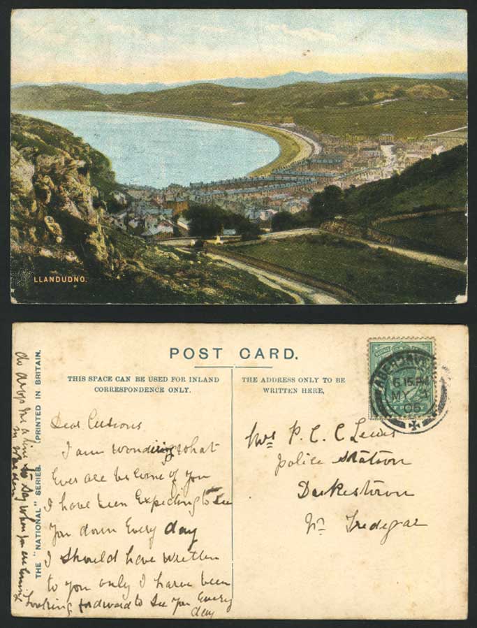 LLANDUDNO Panorama General View 1905 Old Color Postcard