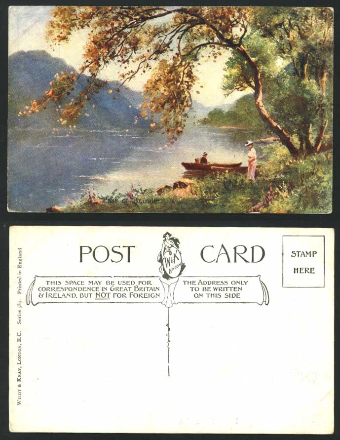 Argyllshire Old ART Postcard PASS OF BRANDER Boats Lady