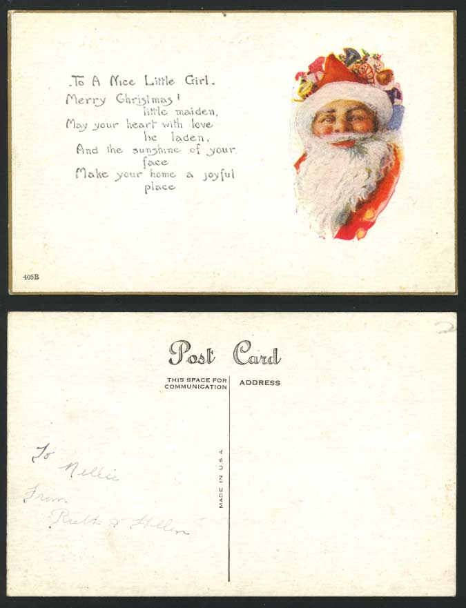Santa Claus To Nice Little Girl, Christmas Old Postcard