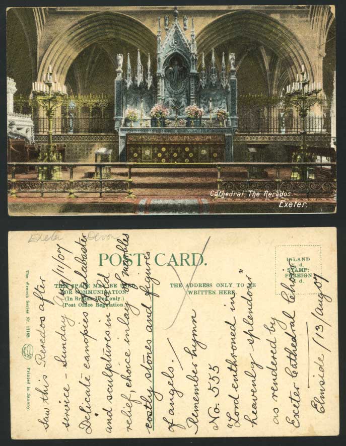 Exeter Cathedral Interior - Reredos Old Colour Postcard Devon