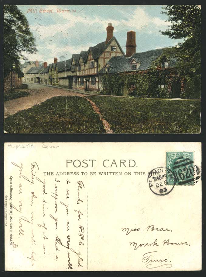 Warwick 1903 Old Colour Postcard THE MILL STREET Scene