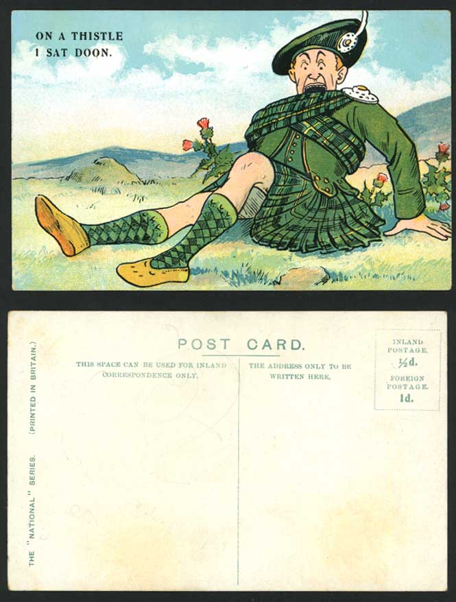 Scottish Man, On A Thistle I Sat Doon Down Old Postcard