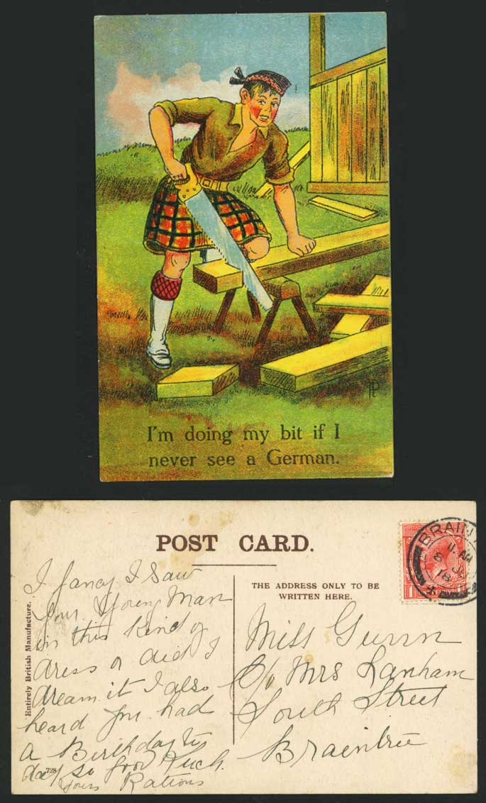 Scottish Man, If I never see a German 1918 Old Postcard