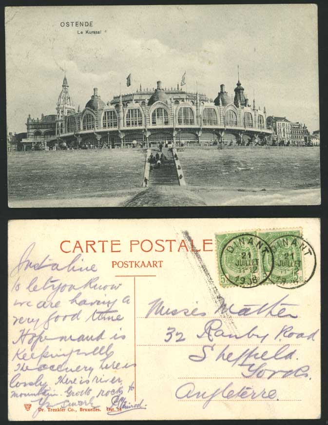 Belgium Ostende 5cx2 1906 Old Postcard Le Kursaal Steps