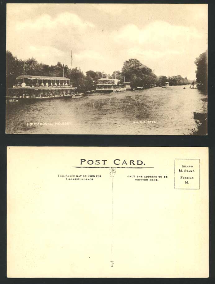 Surrey Old Postcard EAST MOLESEY Houseboats River Thames Scene nr. Hampton Court