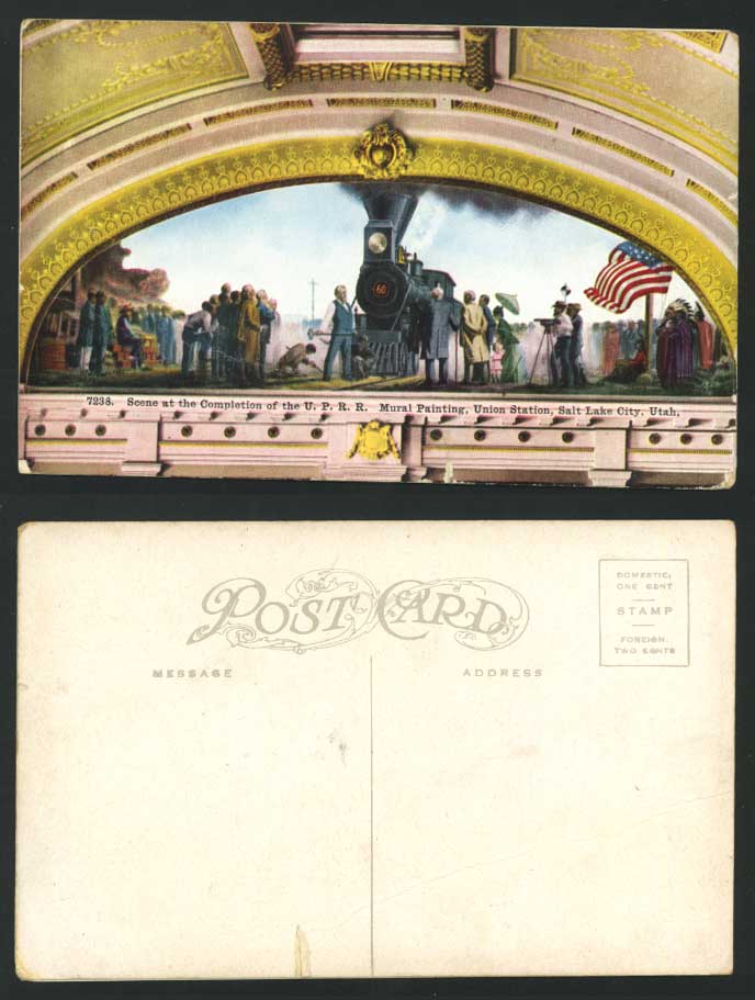 U.P.RR Locomotive Steam Train Union Station Utah Old Postcard Railway Station