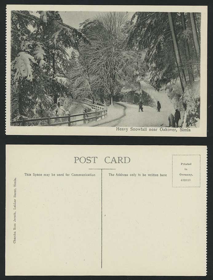 India Old Postcard Heavy Snowfall near Oakover in Simla