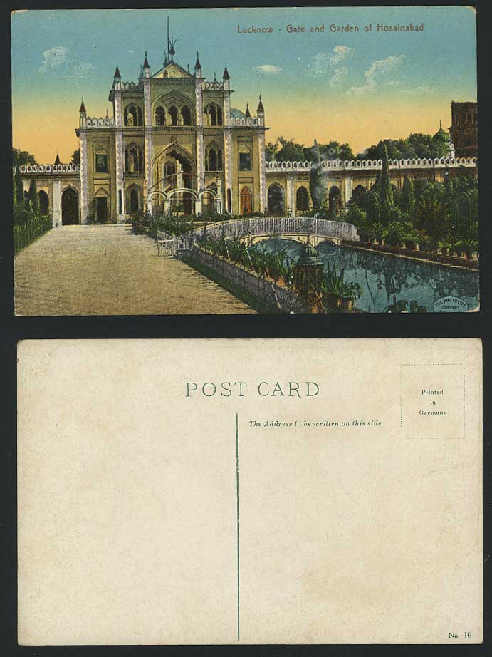 India Old Colour Postcard Gate & Garden Hussainabad - Lucknow
