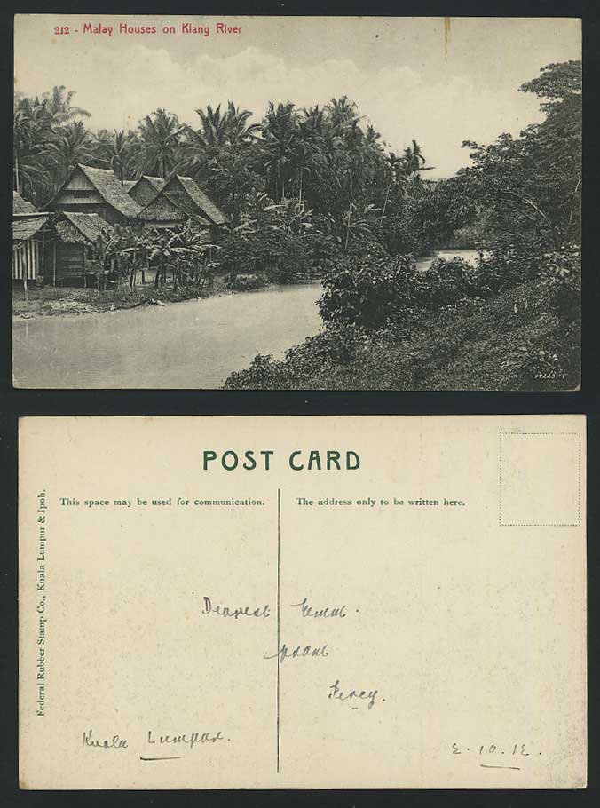 Singapore Old Postcard Malay Houses Huts on KLANG RIVER