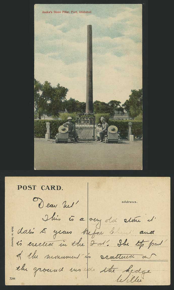 India c.1910 Old Colour Postcard Asoka's Stone Pillar, Fort Allahabad, Cannons
