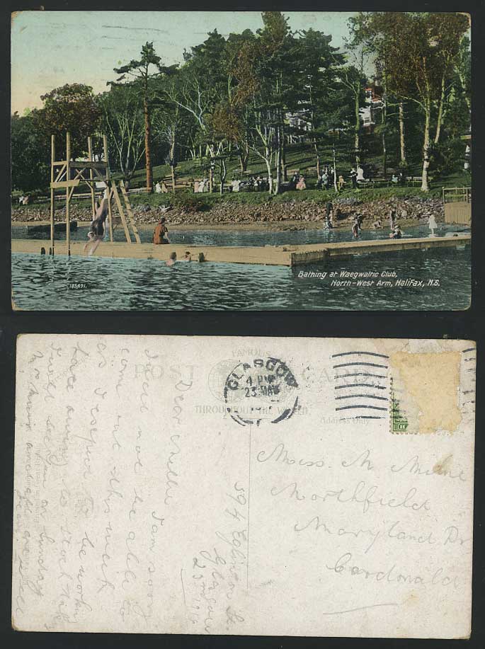Canada 1916 Old Postcard Bather Waegwaltic Club Halifax